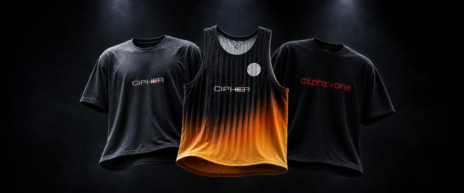CIPHR apparel: tee, training singlet and ciphr·one tee